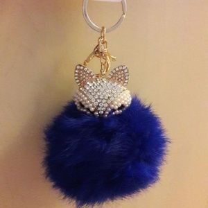 New Jeweled Fox Fur Pom Pom Keychain